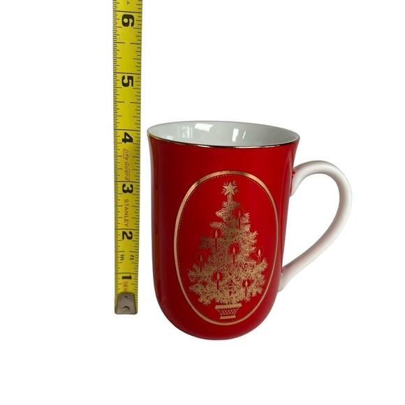 Otagiri Christmas Gibson Porcelain Cup Red Gold Tree Mug Holidays 4" Tall Japan - Picture 11 of 11